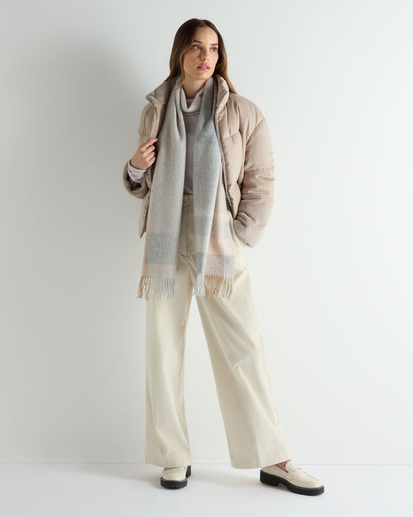 N.Peal Unisex Cashmere Check Scarf Light Grey + Camel