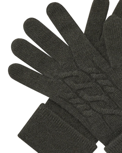 N.Peal Women's Cable Cashmere Gloves Arabica Khaki Green