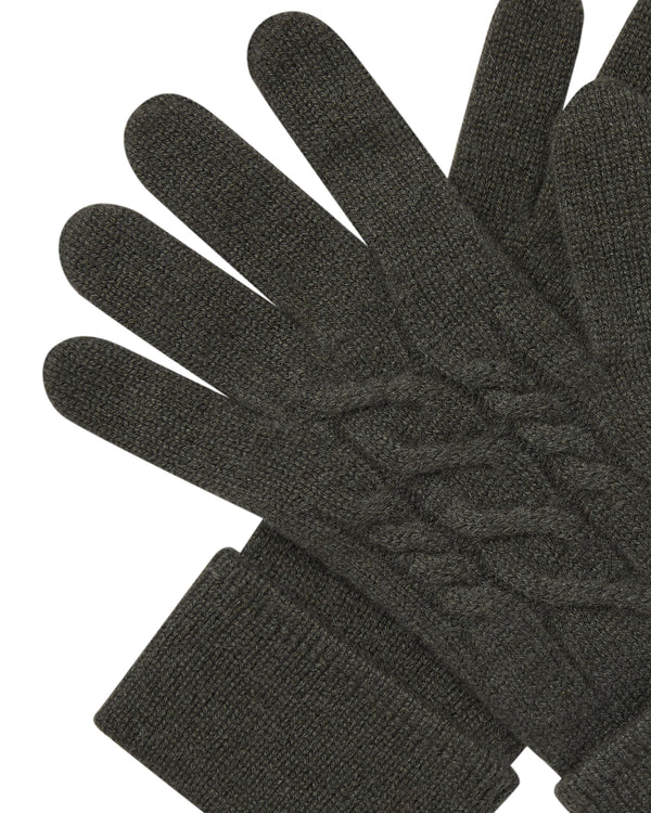 N.Peal Women's Cable Cashmere Gloves Arabica Khaki Green