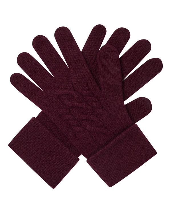 N.Peal Women's Cable Cashmere Gloves Bordeaux Red