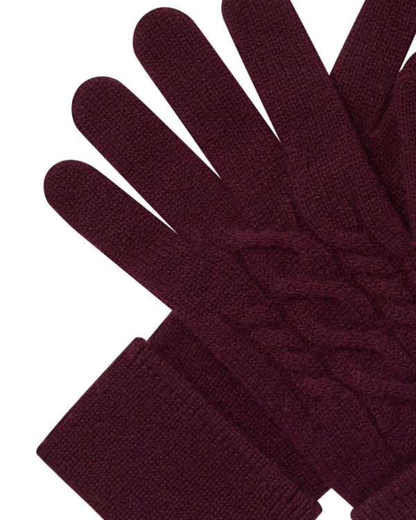 N.Peal Women's Cable Cashmere Gloves Bordeaux Red