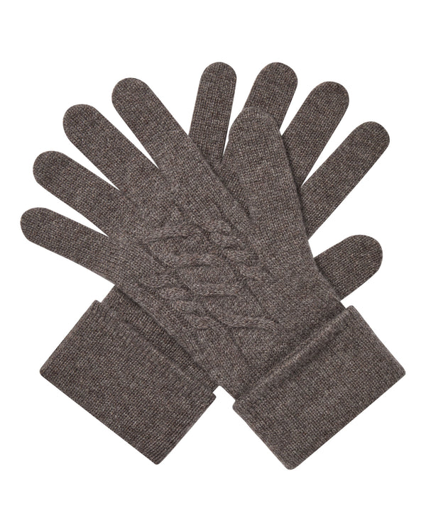 N.Peal Women's Cable Cashmere Gloves Otter Brown