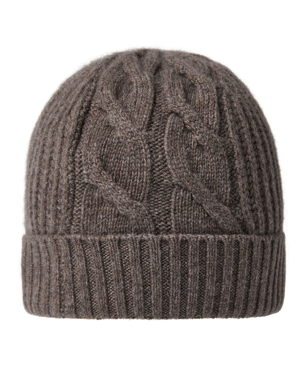 N.Peal Women's Cable Rib Cashmere Hat Otter Brown