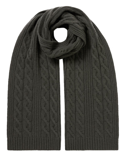 N.Peal Women's Cable Rib Cashmere Scarf Arabica Khaki Green