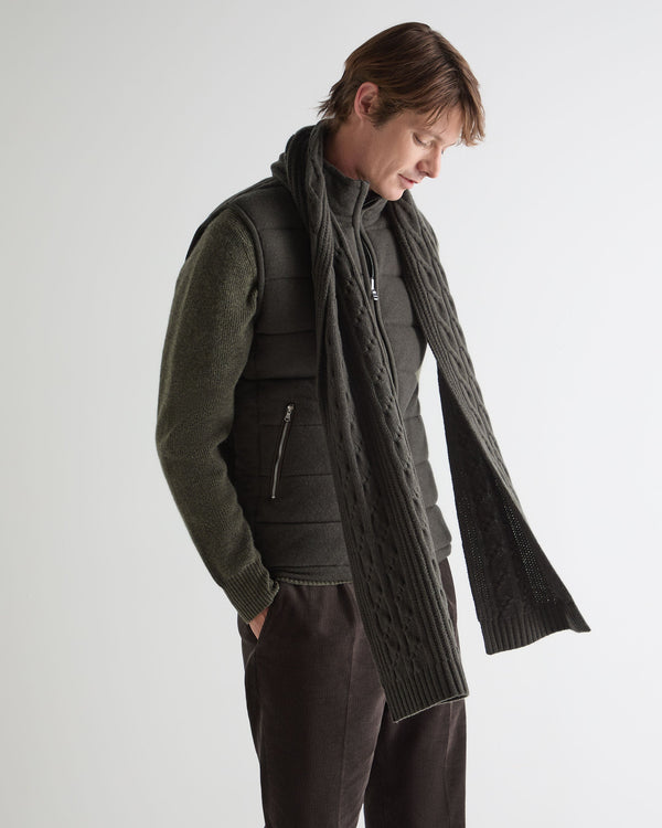 N.Peal Women's Cable Rib Cashmere Scarf Arabica Khaki Green