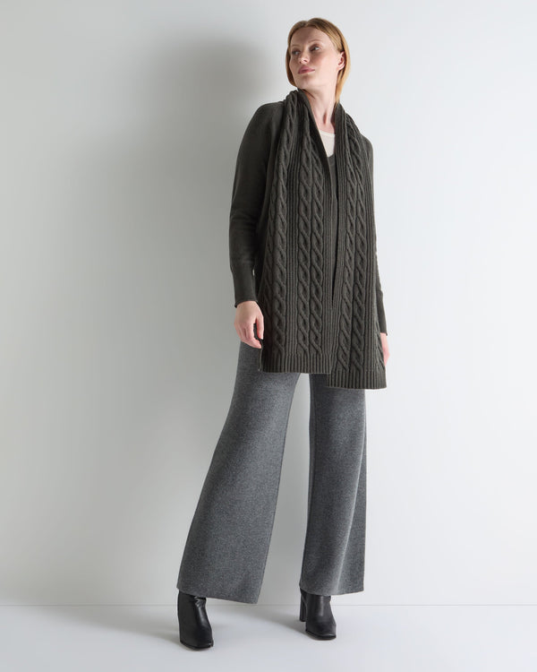 N.Peal Women's Cable Rib Cashmere Scarf Arabica Khaki Green