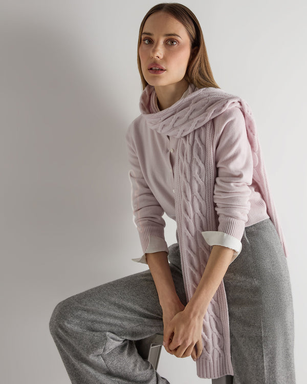 N.Peal Women's Cable Rib Cashmere Scarf Chalk Pink