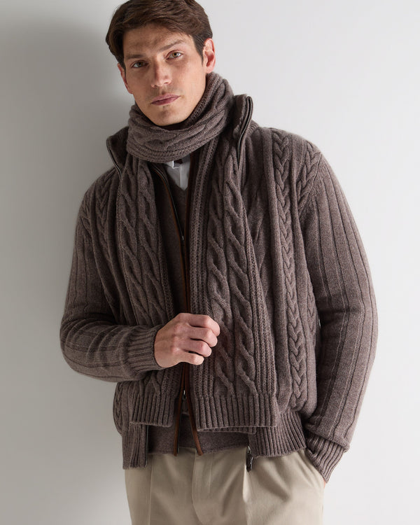 N.Peal Women's Cable Rib Cashmere Scarf Otter Brown