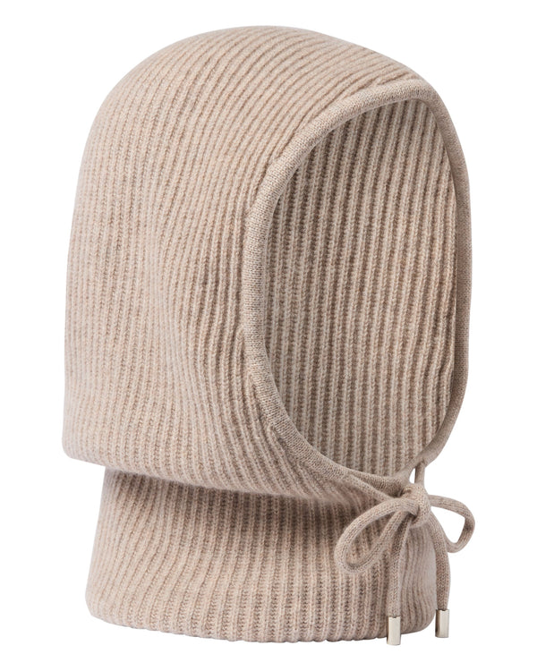 N.Peal Women's Ribbed Cashmere Hood Oatmeal Brown