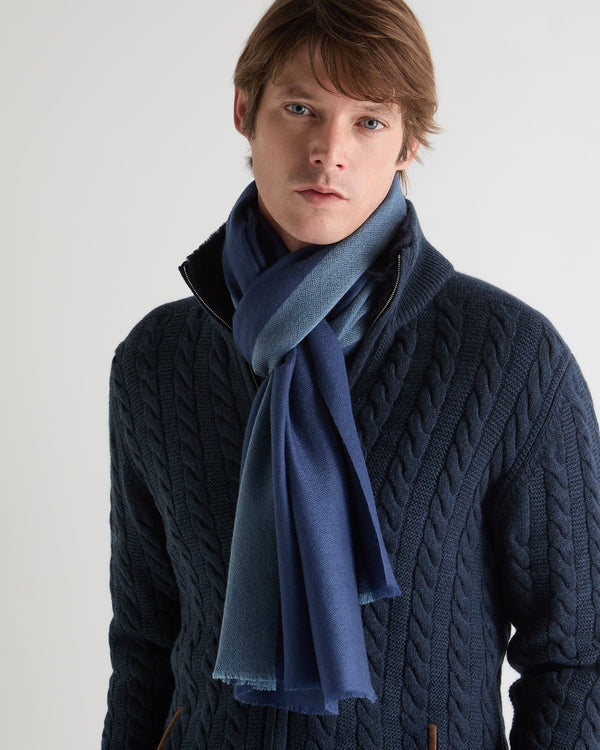 N.Peal Men's Geo Cashmere Pashmina Navy Blue
