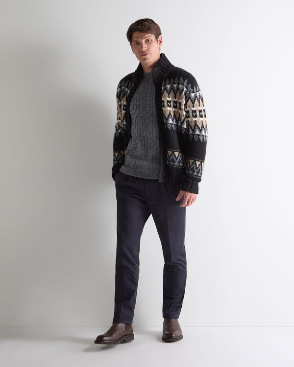 N.Peal Men's Thames Cable Round Neck Cashmere Jumper Grey Melange