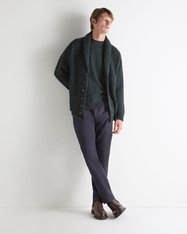 N.Peal Men's Thames Cable Round Neck Cashmere Jumper Green Melange