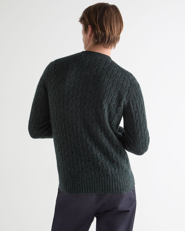 N.Peal Men's Thames Cable Round Neck Cashmere Jumper Green Melange