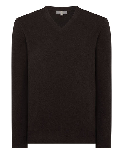 N.Peal Men's Burlington V Neck Cashmere Jumper Chocolate Brown