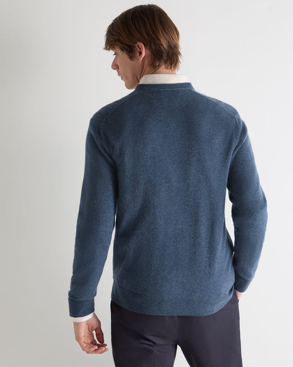 N.Peal Men's Burlington V Neck Cashmere Jumper Light Denim Blue