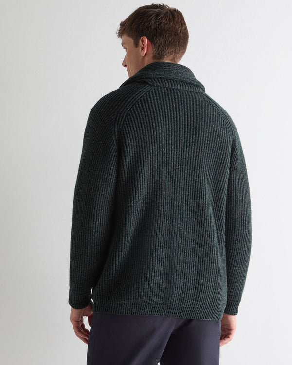 N.Peal Men's Kensington Cashmere Cardigan Green Melange