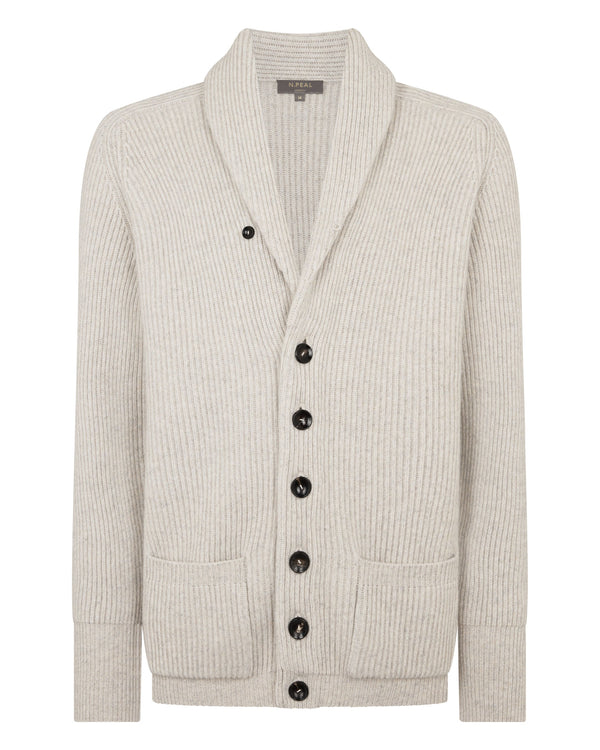 N.Peal Men's Kensington Cashmere Cardigan Ash Grey Marl