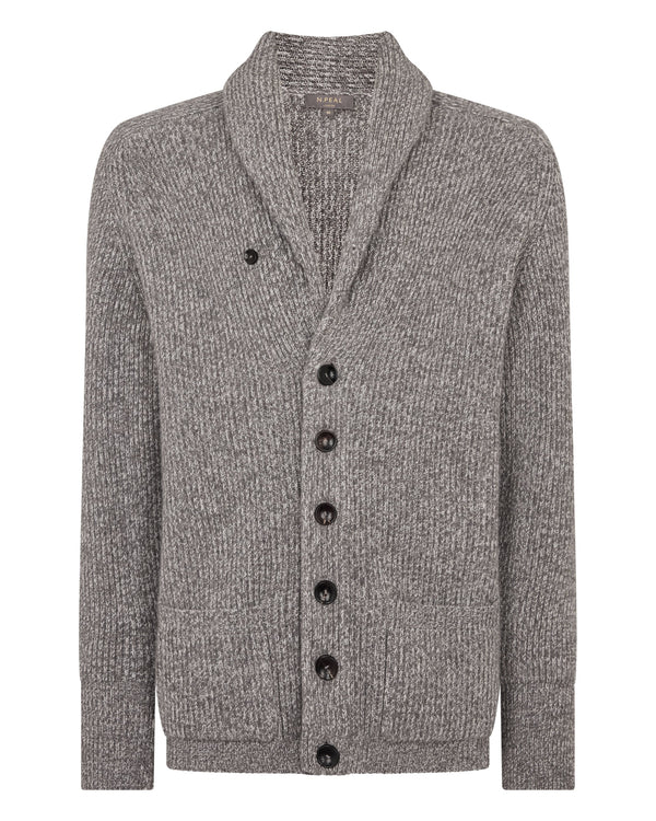N.Peal Men's Kensington Cashmere Cardigan Soft Truffle Brown Marl