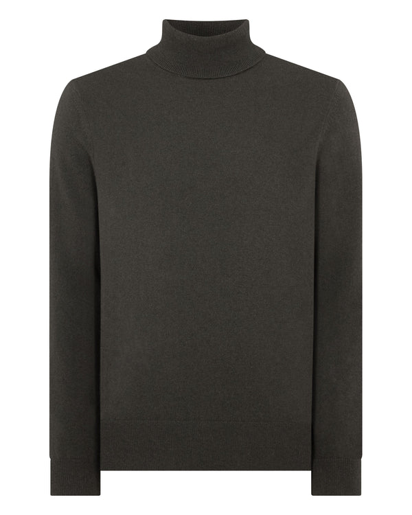 N.Peal Men's Trafalgar Roll Neck Cashmere Jumper Arabica Khaki Green