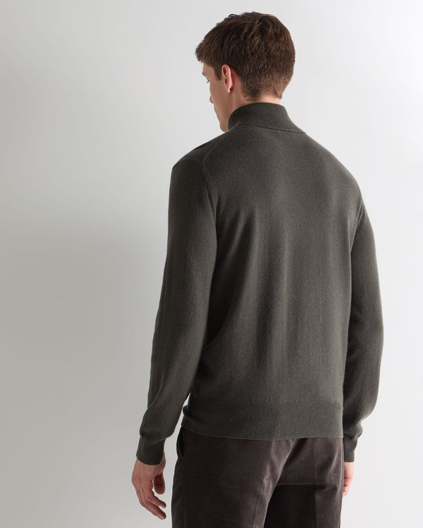 N.Peal Men's Trafalgar Roll Neck Cashmere Jumper Arabica Khaki Green
