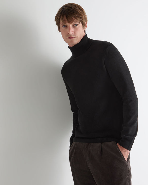 N.Peal Men's Trafalgar Roll Neck Cashmere Jumper Black