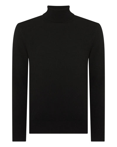 N.Peal Men's Trafalgar Roll Neck Cashmere Jumper Black
