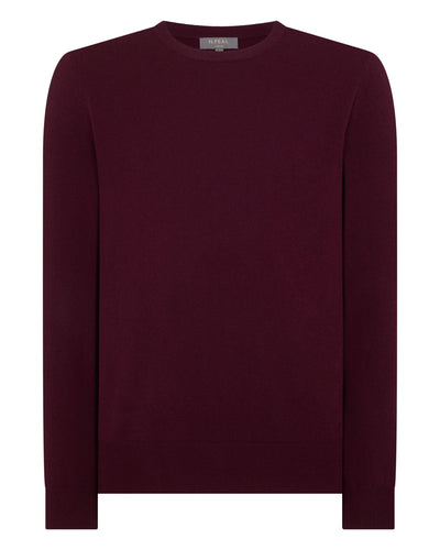 N.Peal Men's Oxford Round Neck Cashmere Jumper Bordeaux Red