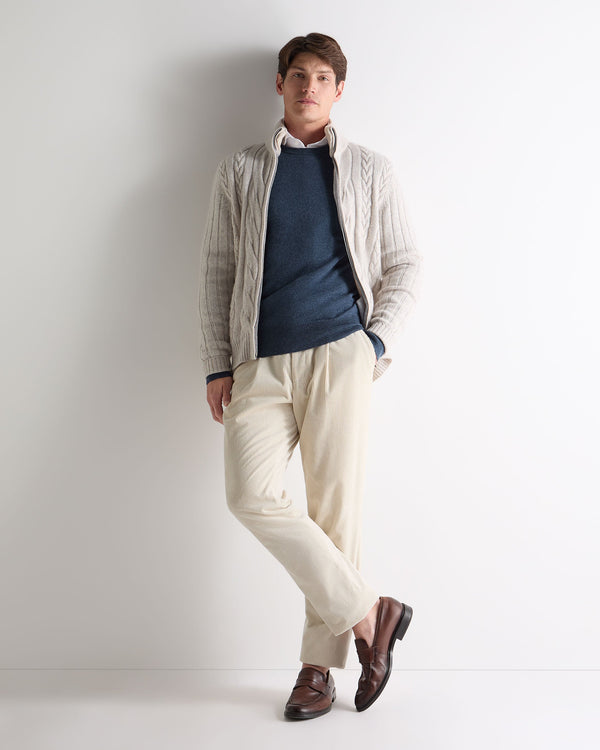 N.Peal Men's Oxford Round Neck Cashmere Jumper Light Denim Blue