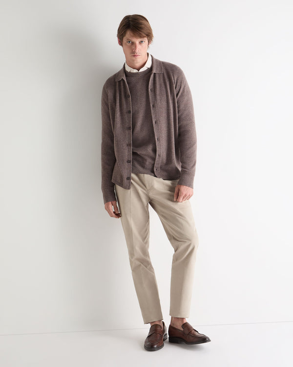 N.Peal Men's Oxford Round Neck Cashmere Jumper Otter Brown