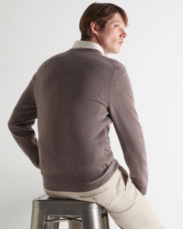 N.Peal Men's Oxford Round Neck Cashmere Jumper Otter Brown