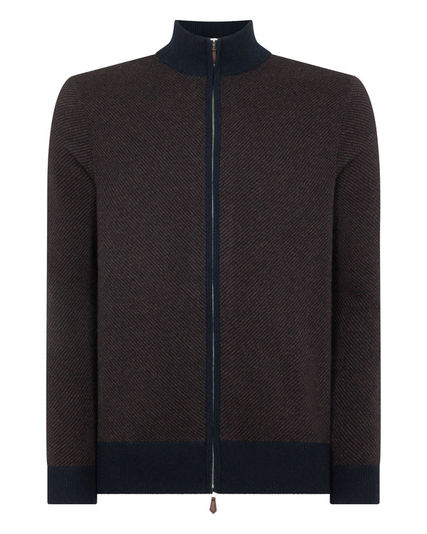 N.Peal Men's Knightsbridge Full Zip Cashmere Jumper Chocolate Brown