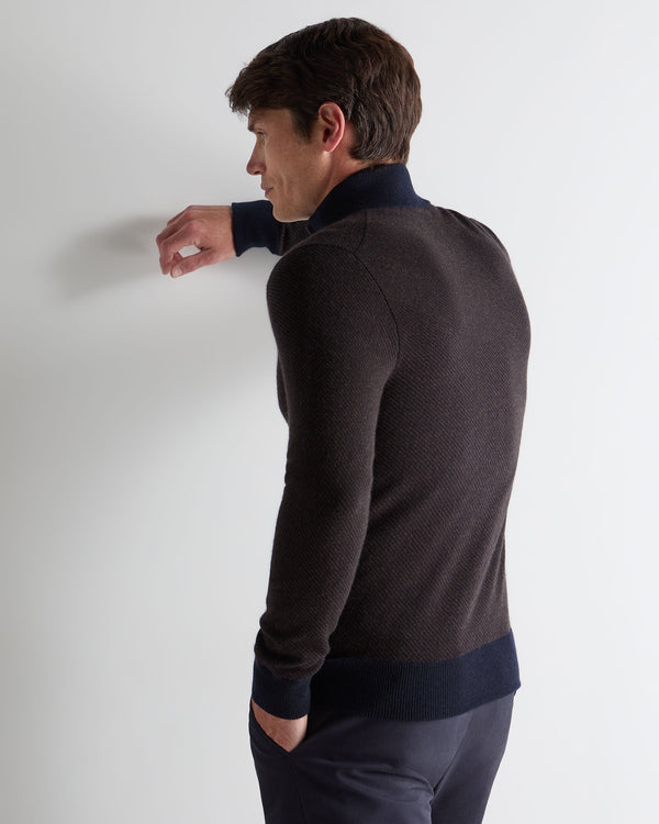 N.Peal Men's Knightsbridge Full Zip Cashmere Jumper Chocolate Brown