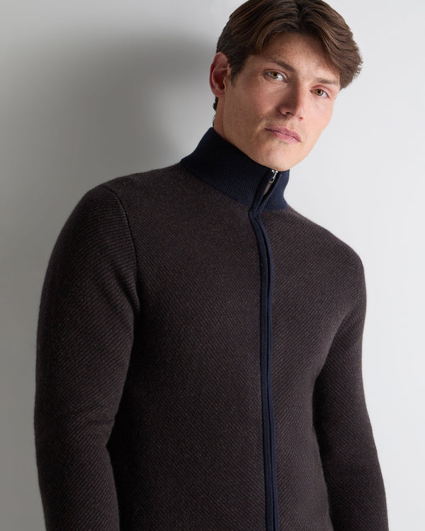 N.Peal Men's Knightsbridge Full Zip Cashmere Jumper Chocolate Brown