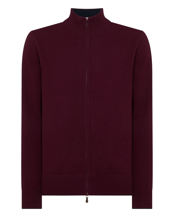 N.Peal Men's Knightsbridge Full Zip Cashmere Jumper Bordeaux Red