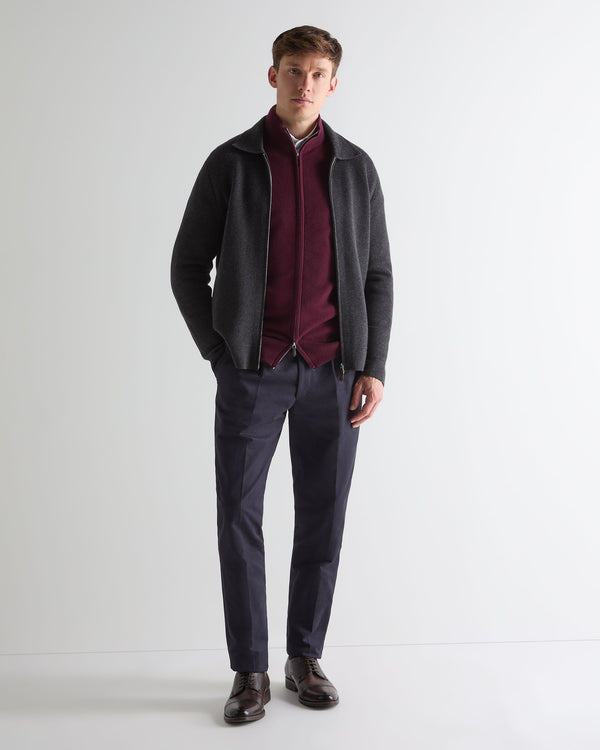 N.Peal Men's Knightsbridge Full Zip Cashmere Jumper Bordeaux Red