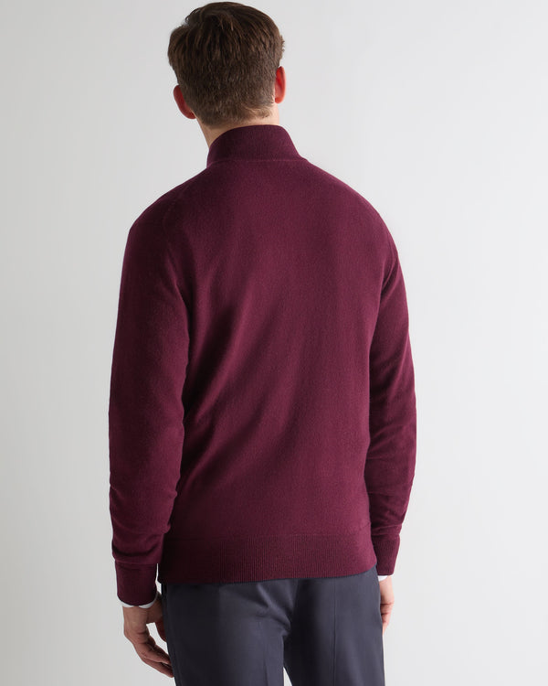 N.Peal Men's Knightsbridge Full Zip Cashmere Jumper Bordeaux Red