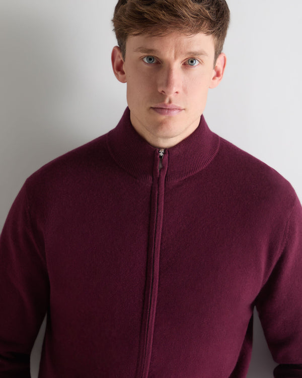 N.Peal Men's Knightsbridge Full Zip Cashmere Jumper Bordeaux Red