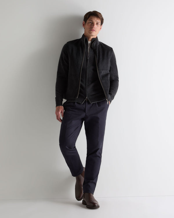 N.Peal Men's Knightsbridge Full Zip Cashmere Jumper Deep Charcoal Grey