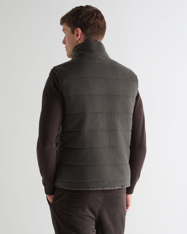 N.Peal Men's Vermont Fur Lined Gilet Arabica Khaki Green