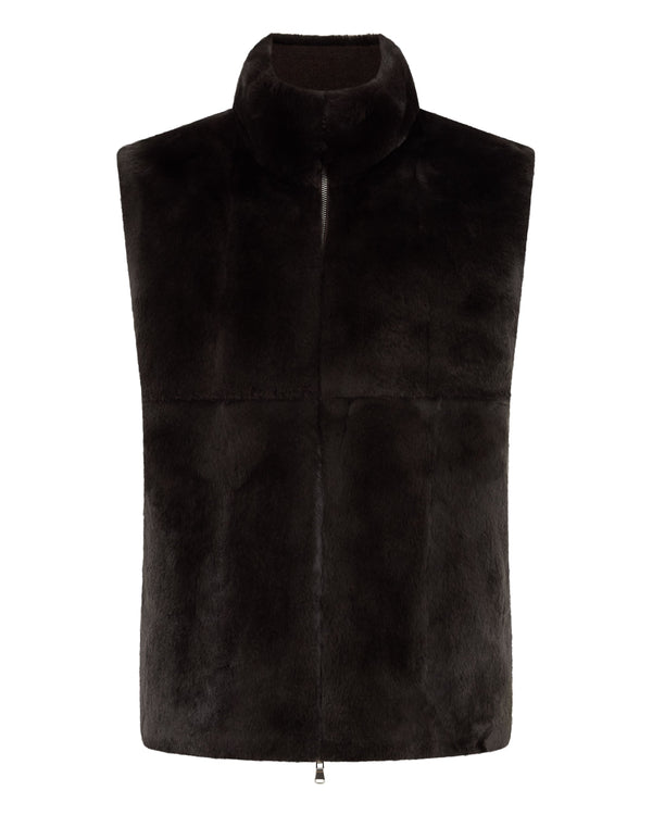 N.Peal Men's Vermont Fur Lined Gilet Chocolate Brown