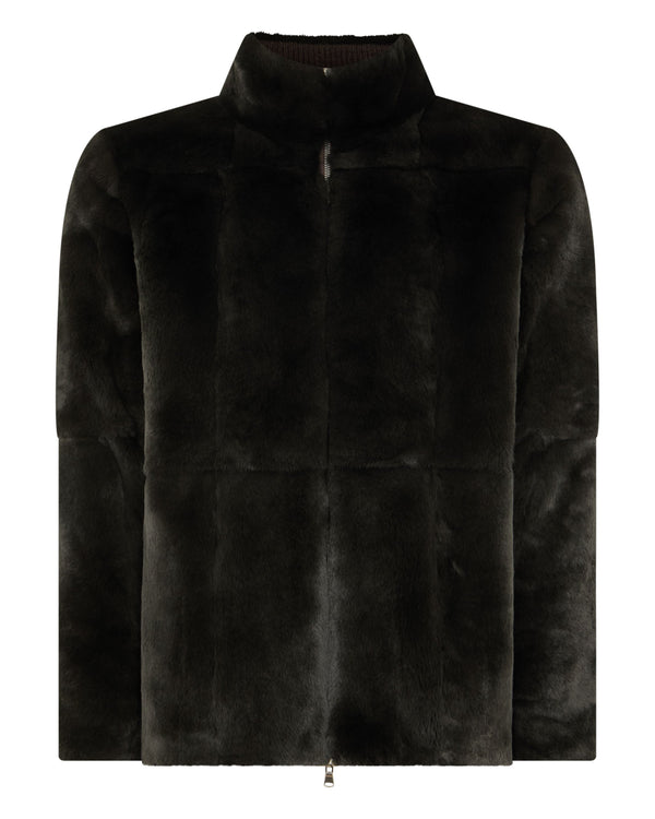 N.Peal Men's Aspen Cashmere Cable Fur Cardigan Chocolate Brown