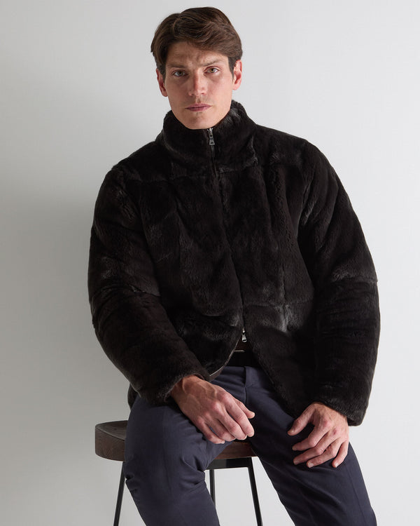 N.Peal Men's Aspen Cashmere Cable Fur Cardigan Chocolate Brown