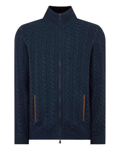 N.Peal Men's Richmond Cable Cashmere Cardigan Indigo Blue