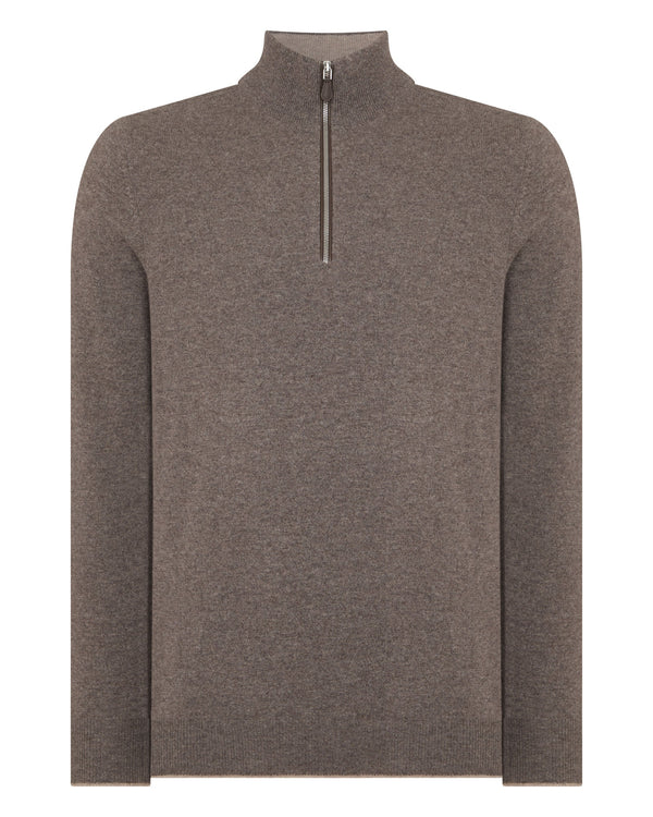 N.Peal Men's Carnaby Half Zip Cashmere Jumper Otter Brown