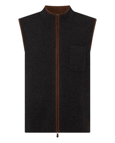 N.Peal Men's Shaftesbury Suede Trim Cashmere Gilet Deep Charcoal Grey