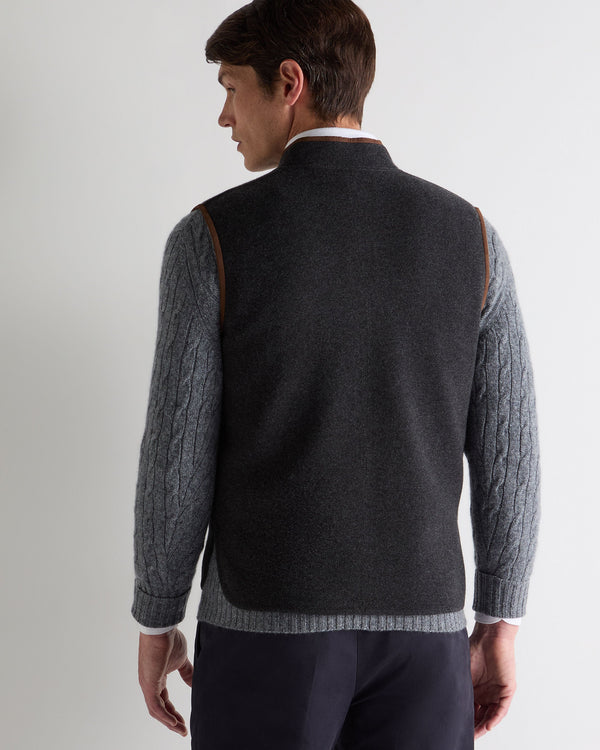 N.Peal Men's Shaftesbury Suede Trim Cashmere Gilet Deep Charcoal Grey