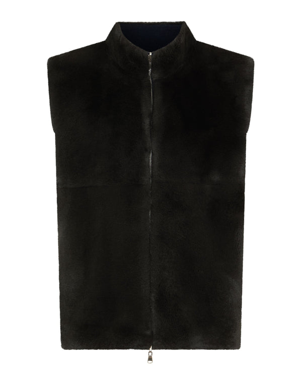 N.Peal Men's Shaftsbury Suede Trim Cashmere Gilet Navy Blue