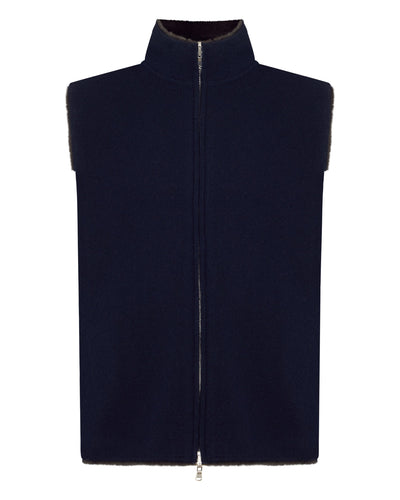 N.Peal Men's Shaftsbury Suede Trim Cashmere Gilet Navy Blue