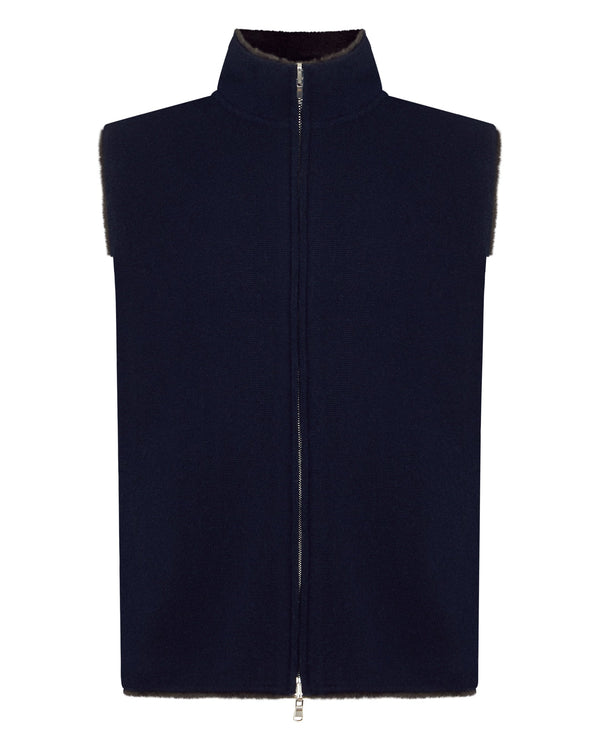 N.Peal Men's Shaftsbury Suede Trim Cashmere Gilet Navy Blue
