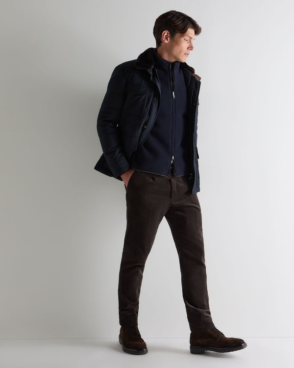 N.Peal Men's Shaftsbury Suede Trim Cashmere Gilet Navy Blue